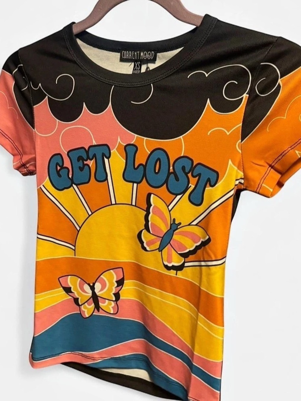 Current Mood Get Lost Butterfly Sunset Graphic Tee XS